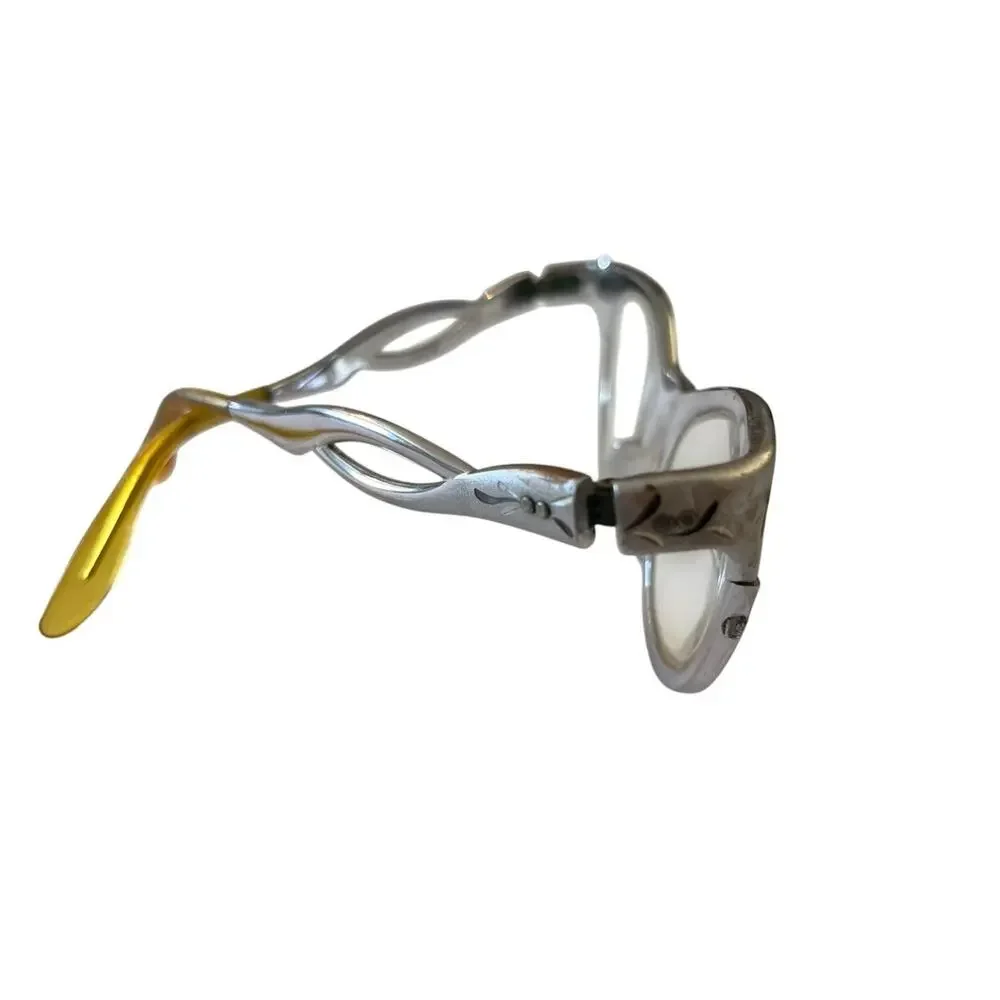 Vtg‎ American Optical Aluminum Cat Eye Glasses 1950s Engraved Silver AO Frames
